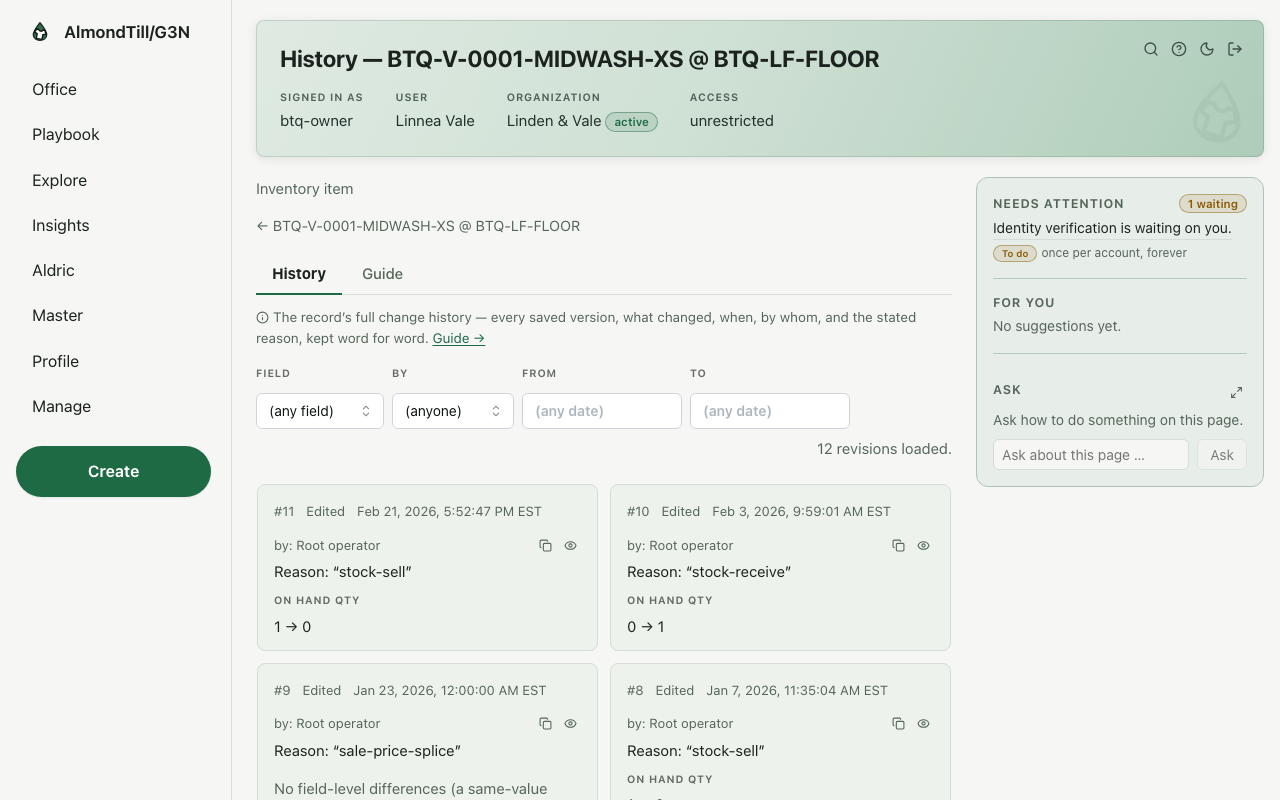 The same item’s revision history — /history/InventoryItem/{id:InventoryItem}