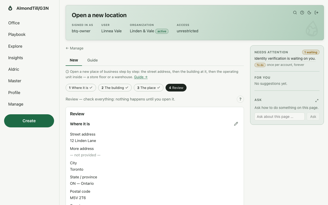 Review before opening — /organization/open-a-location