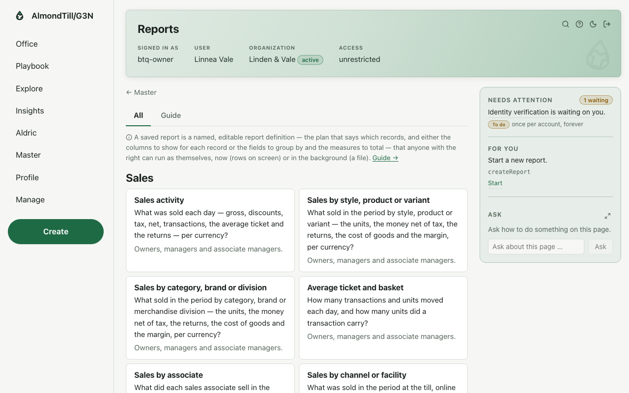 The reports room — /reports