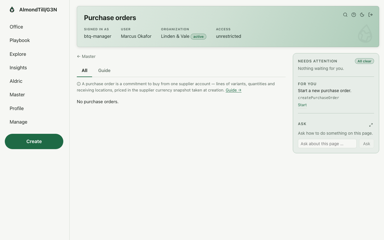 Purchase orders — /purchase-orders